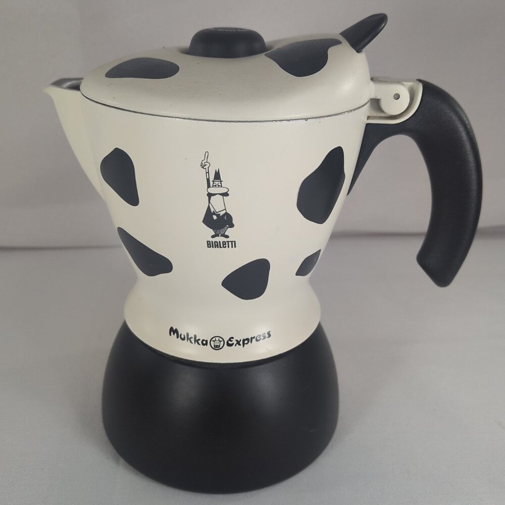 Bialetti Mukka Express Cappuccino Maker Cow Animal Print Black White F41 Coffee